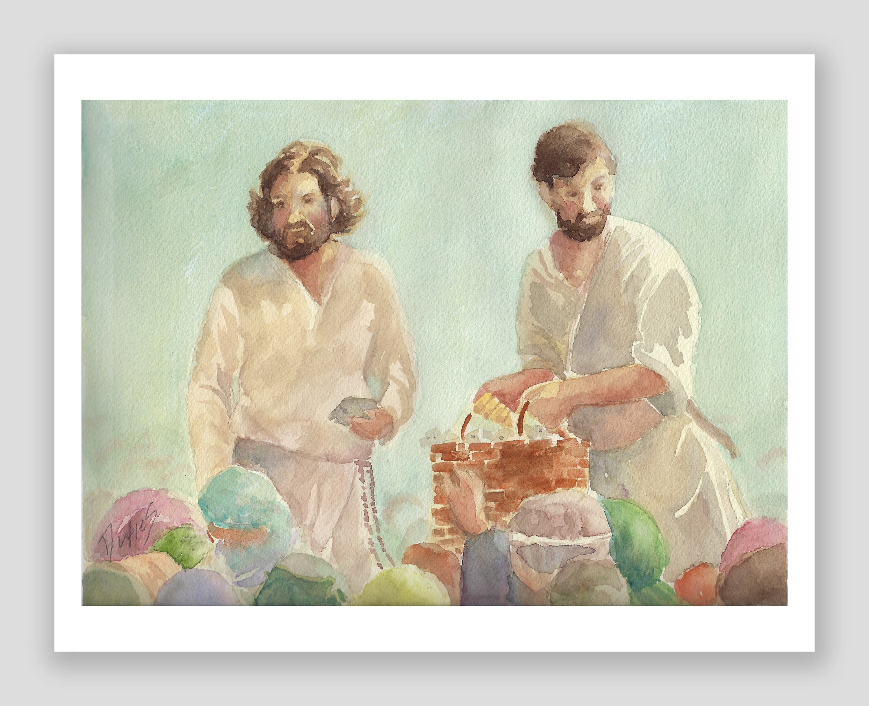 Jesus Feeds the 5000 Print, Christian Art Print, Bible Story Watercolor ...