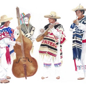 Mariachis Print, Mexican Mariachis Watercolor Painting, Museum Quality Fine Art Print