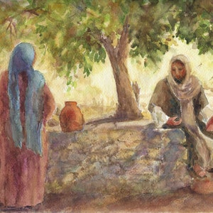 Woman At The Well Print, Christian Art Print, Jesus Art, Bible Story Watercolor Painting, Wall Art, Museum Quality Fine Art Print