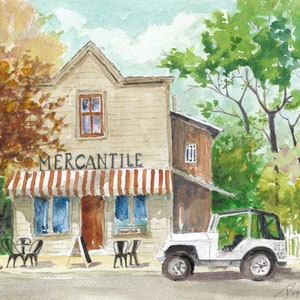 Frühling City Mercantile Print, Utah Country Aquarell, Fine Art Print in Museumsqualität
