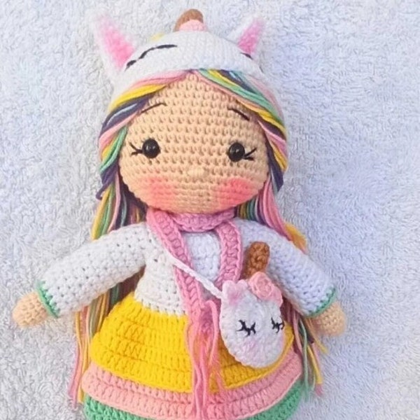 Muñeca de algodón orgánico hecha a mano Amigurimi muñeca, muñeca de ganchillo, animal lindo de ganchillo, juguete suave de ganchillo, amigo del sueño, juguete de muñeca de invierno