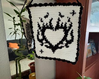 Flaming heart tapestry handmade crochet