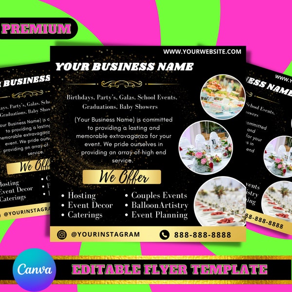 Fully Editable Event decor / Flyer Template Editable party event planner template