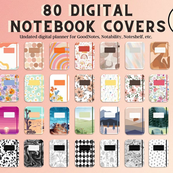 80 Goodnotes Cover, digitale Notizbuchhülle, Muster Notizbuchhülle, Notability Cover, digitale Plannerhülle, bunte Notizbuchhülle, Notiz