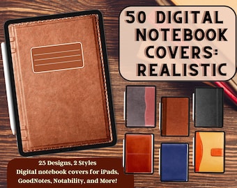 50 copertine Goodnotes realistiche, copertina per quaderno digitale, copertina per quaderno con motivi, copertina notabilità, copertina per pianificatore digitale, quaderno in pelle