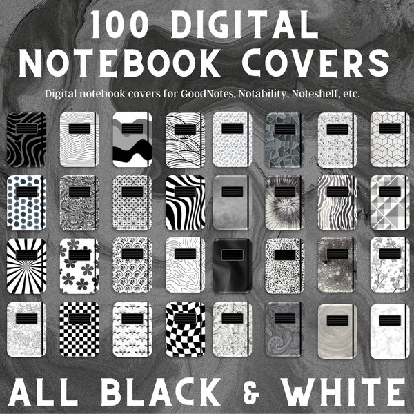 100 Goodnotes Covers, digital notebook cover, patterns notebook cover, notability cover, digital planner cover, black and white covers, note