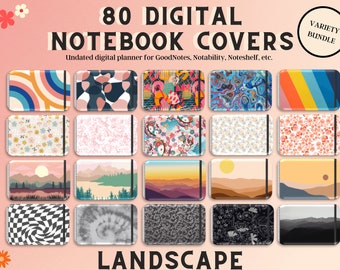 80 copertine Goodnotes paesaggistiche, copertina per taccuino digitale, copertina per taccuino con motivi, copertina notabilità, copertina per pianificatore digitale, taccuino colorato