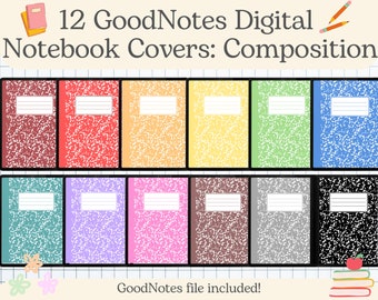 12 copertine Goodnotes, copertina per taccuino digitale, copertina per taccuino di composizione, copertina per notabilità, copertina per pianificatore digitale, copertina per taccuino colorata