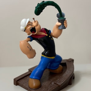Figura dipinta a mano di Popeye / Decorazione marinaio vintage e Bluto da collezione / Decorazione unica per la casa per fan nostalgici