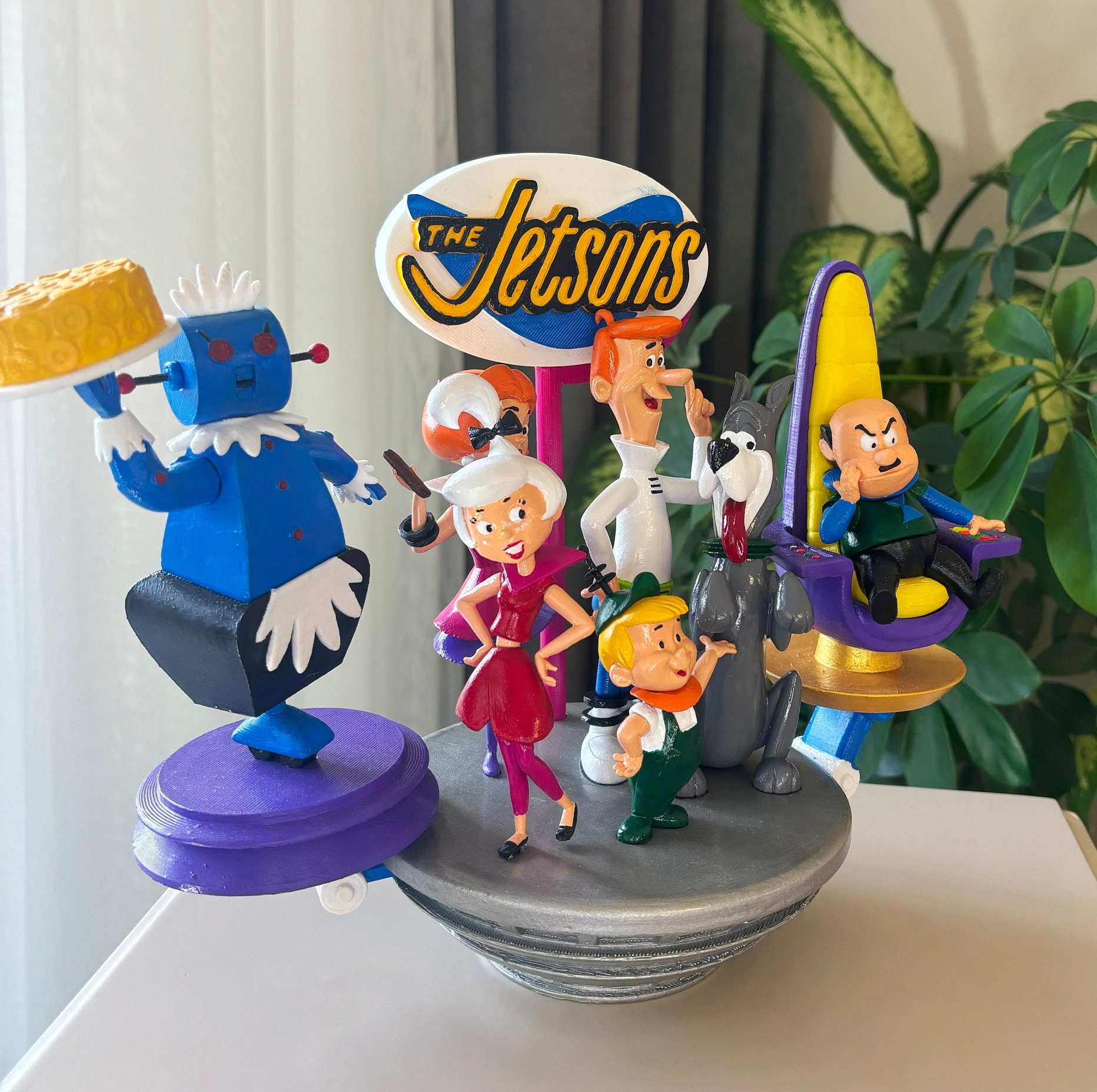 Jetsons Family 3D Printed Diorama, Rosie & Spacely, Retro Decor