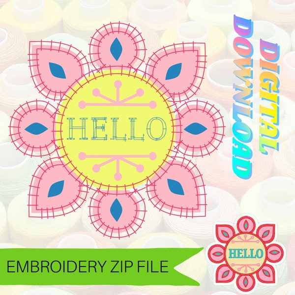 It's A Small World Embroidery Design | Flower Embroidery | Hello Sign Embroidery