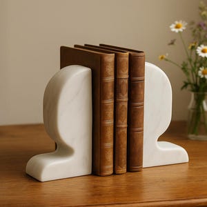 Sculpted White Marble Bookends: Modern Minimalist Decor