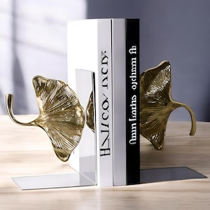 Brass Bookends | Gold Ginkgo Leaf Bookends | Metal Bookends | Bookshelf Decor | Metal Decor | Metal Art | Golden Bookends | Unique Bookends