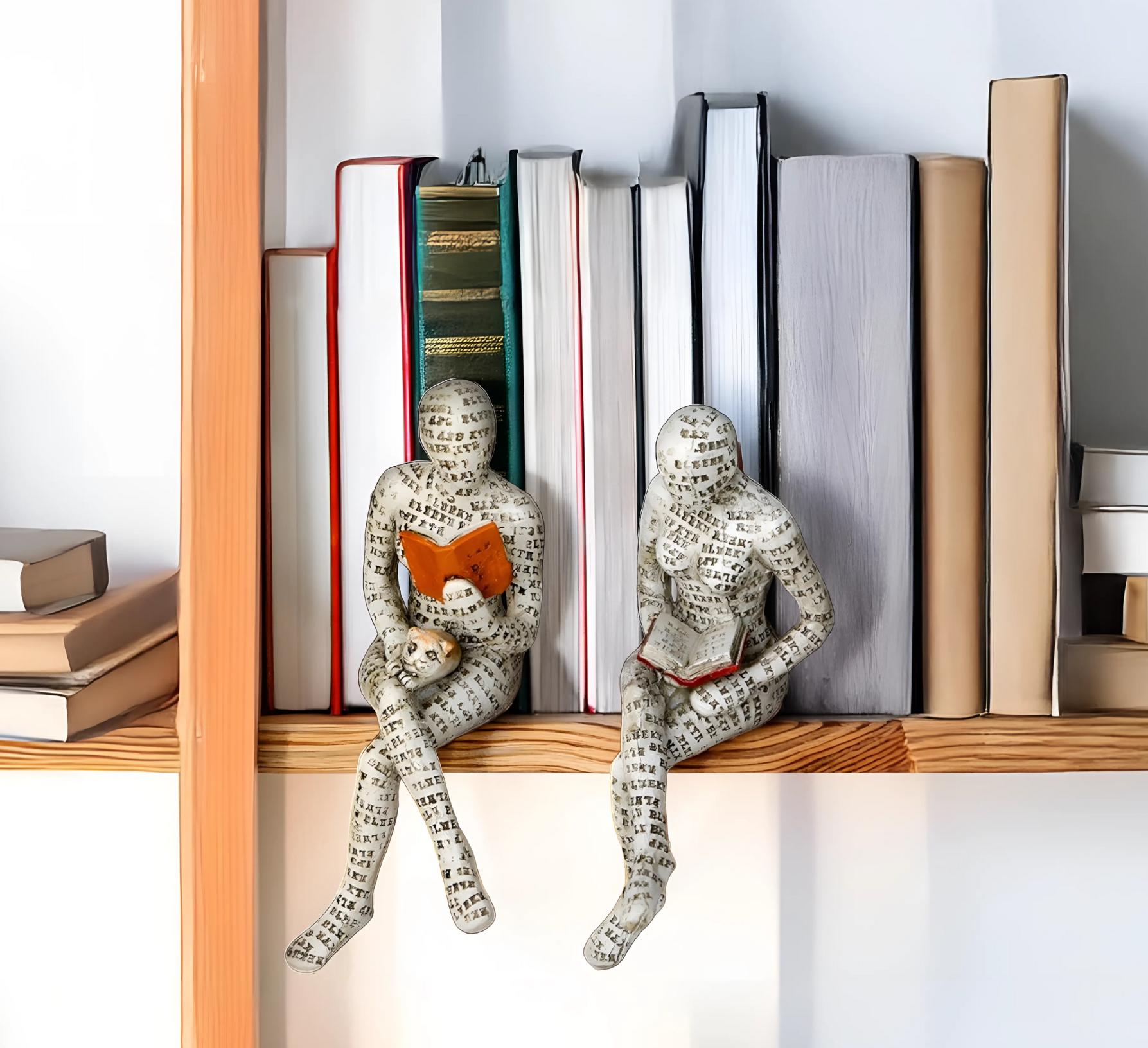 Resin Book Reading Figurine: Book Lover Shelf Decor - Etsy