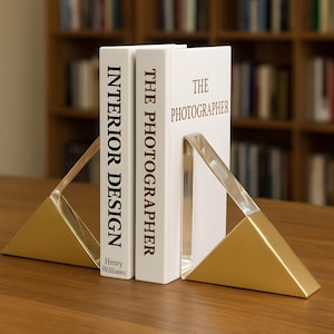 Modern Geometric Bookends | Gold Bookends | Minimalist Decor | Contemporary Desk Organiser | Metal Bookends | Office Decor | Bookshelf Decor