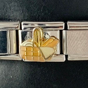 Basket 9mm Italian Charm for Italian Charm Bracelets Stainless Steel 18K Gold Over Stainless (E)