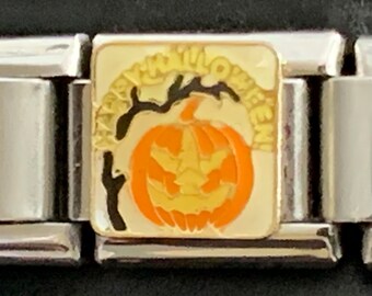 thumbnail image 2 of 9mm Stainless Steel Bat & Moon Italian Charm – Fits Classic Starter Bracelets, Spooky Halloween Style 2 of 4