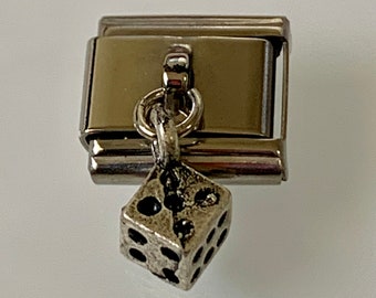 Dice Dangle 9mm Italian Charm for Italian Charm Bracelets Stainless Steel 18K Gold Over Stainless (F)