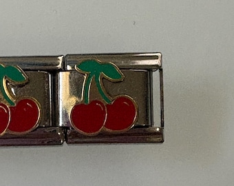 Cherries 9mm Italian Charm for Italian Charm Bracelets Stainless Steel 18K Gold Over Stainless (J)
