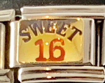 Sweet 16 9mm Italian Charm for Italian Charm Bracelets Stainless Steel 18K Gold Over Stainless (E)