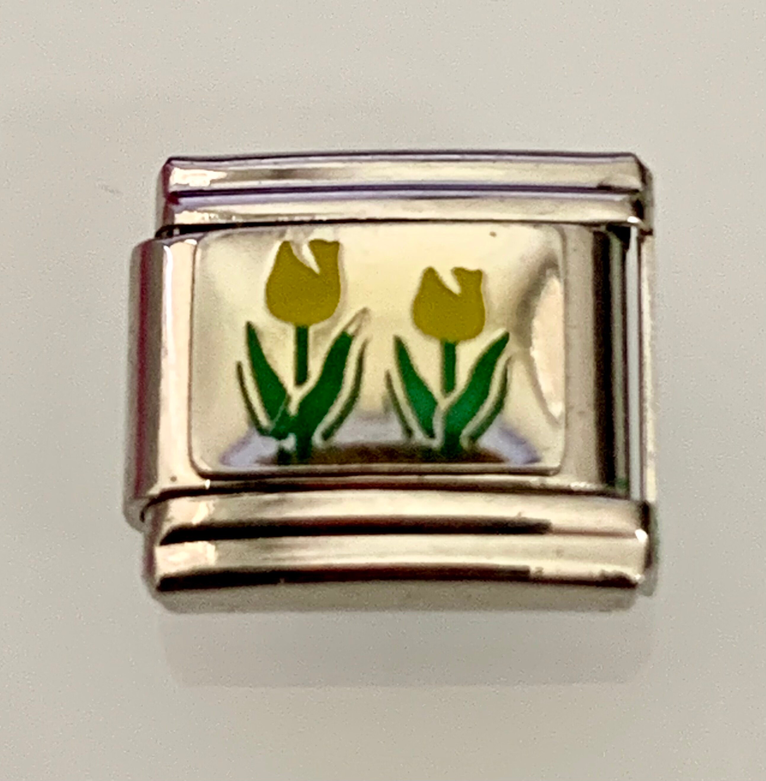 Flowers 9mm Italian Charm for Italian Charm Bracelets Stainless Steel 18K Gold Over Stainless (K)