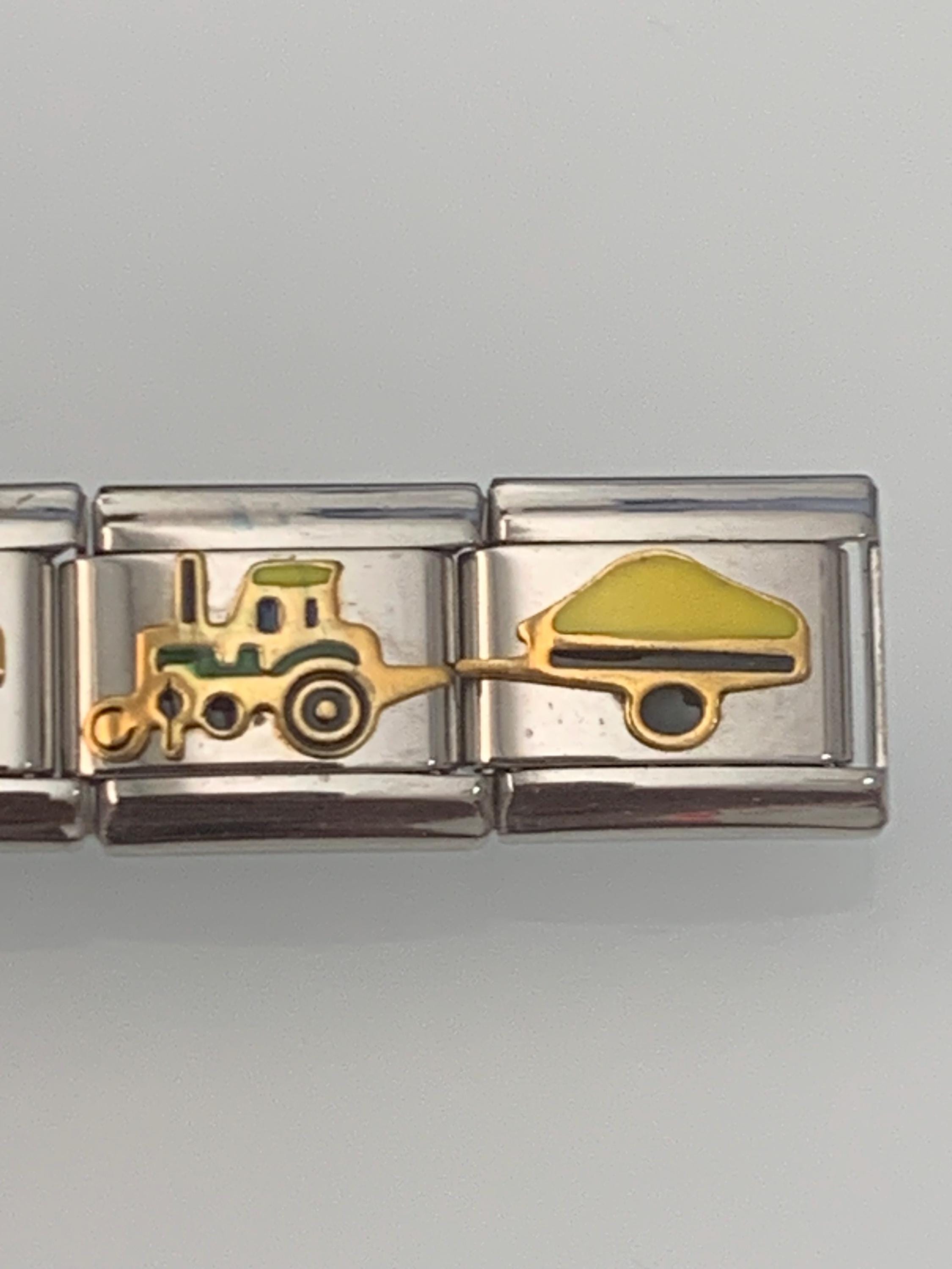 Tractor 9mm Double Italian Charm for Italian Charm Bracelets Stainless Steel 18K Gold Over Stainless (6)