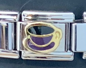 Coffee Cup 9mm Italian Charm for Italian Charm Bracelets Stainless Steel 18K Gold Over Stainless (C)