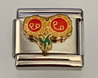 Flowers 9mm Italian Charm for Italian Charm Bracelets Stainless Steel 18K Gold Over Stainless (I)