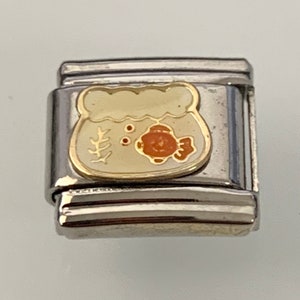 Fish Bowl 9mm Italian Charm for Italian Charm Bracelets Stainless Steel 18K Gold Over Stainless (E)
