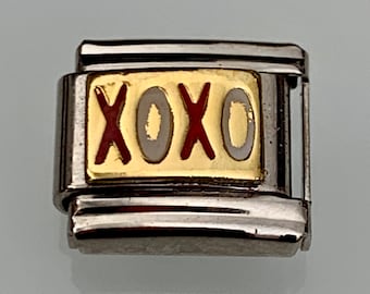 XOXO 9mm Italian Charm for Italian Charm Bracelets Stainless Steel 18K Gold Over Stainless (E)