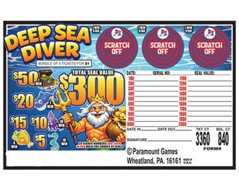 Deep Sea Diver Jar Ticket 1 Point Tip Jar Pull Tabs Game