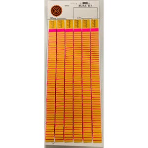 May include: A package of Sure Tip products. The package is white with a series of yellow and pink rectangular tips. The text "-300- SURE TIP" is printed at the top. A circular design is at the top left.