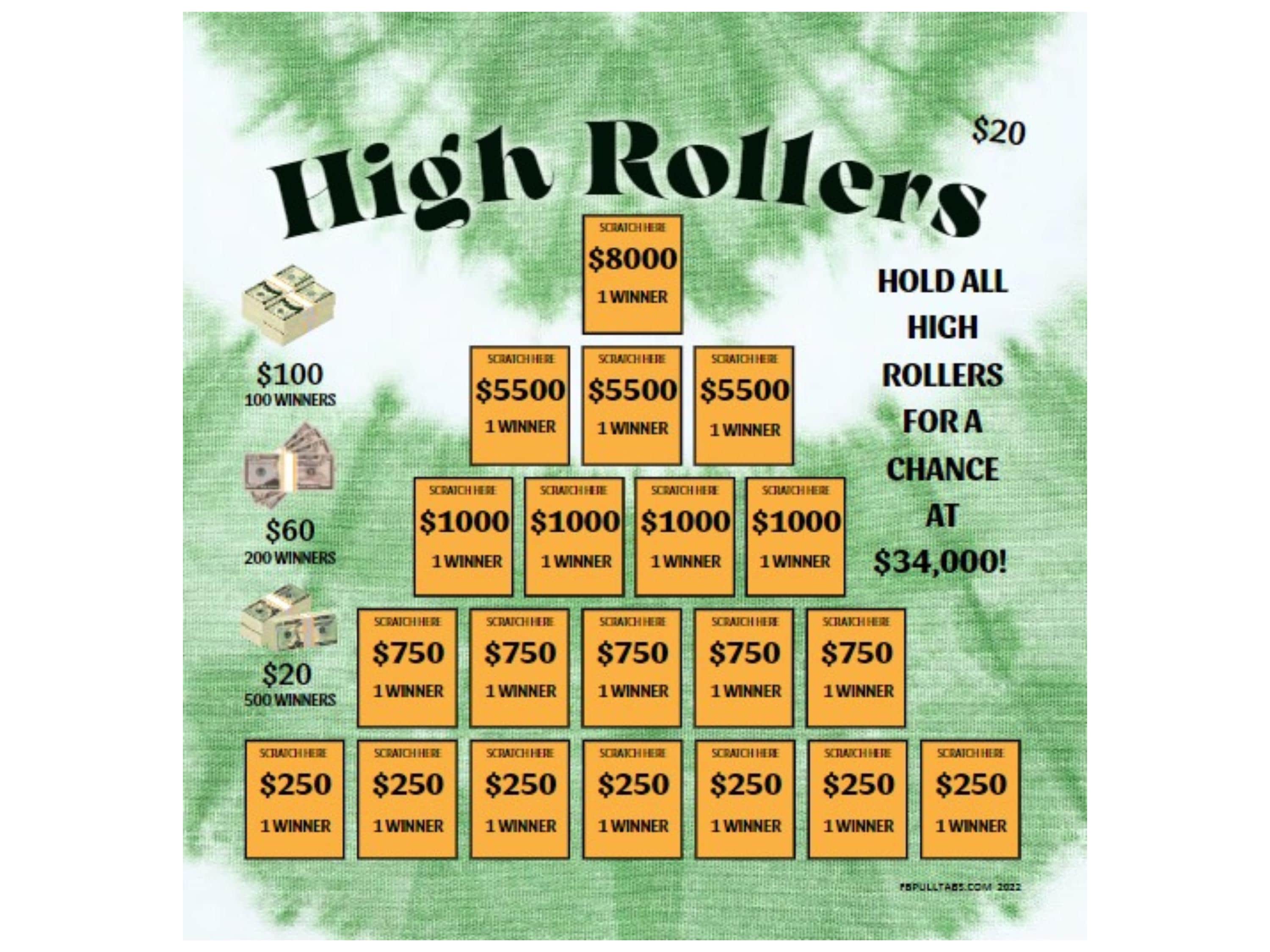 High Rollers 20 Point Pull Tabs Game
