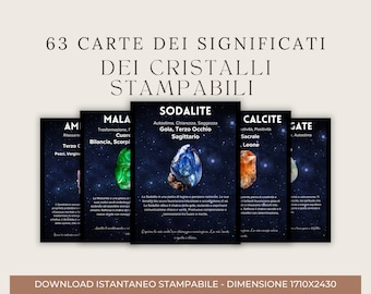 63 Carte dei Significati dei Cristalli Stampabili | Carte Informative sui Cristalli | Mazzo delle Proprietà Curative delle Pietre Preziose