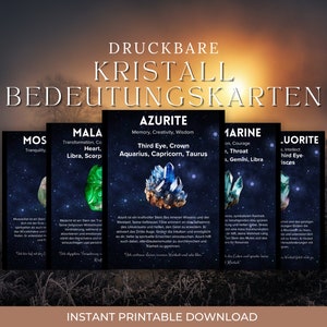 63 Cartes de Signification des Cristaux Imprimables Cartes d'Information sur les Cristaux Jeu des Propriétés Curatives des Pierres Précieuse