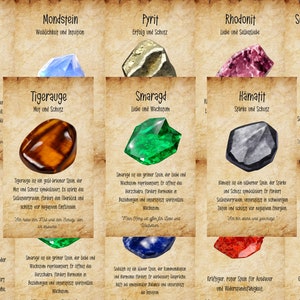 Tarjetas con significado de cristales Tarjetas de piedras preciosas Tarjetas con significado de piedras preciosas imprimibles Regalos de piedras metafísicas Propiedades del cristal alemán