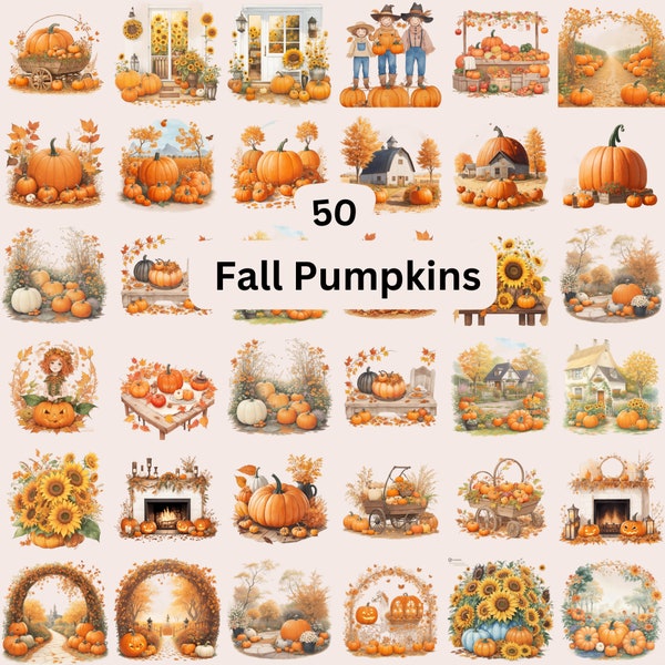 Vintage Fall Pumpkin Clipart - Autumn Pumpkin Graphics - Digital Download