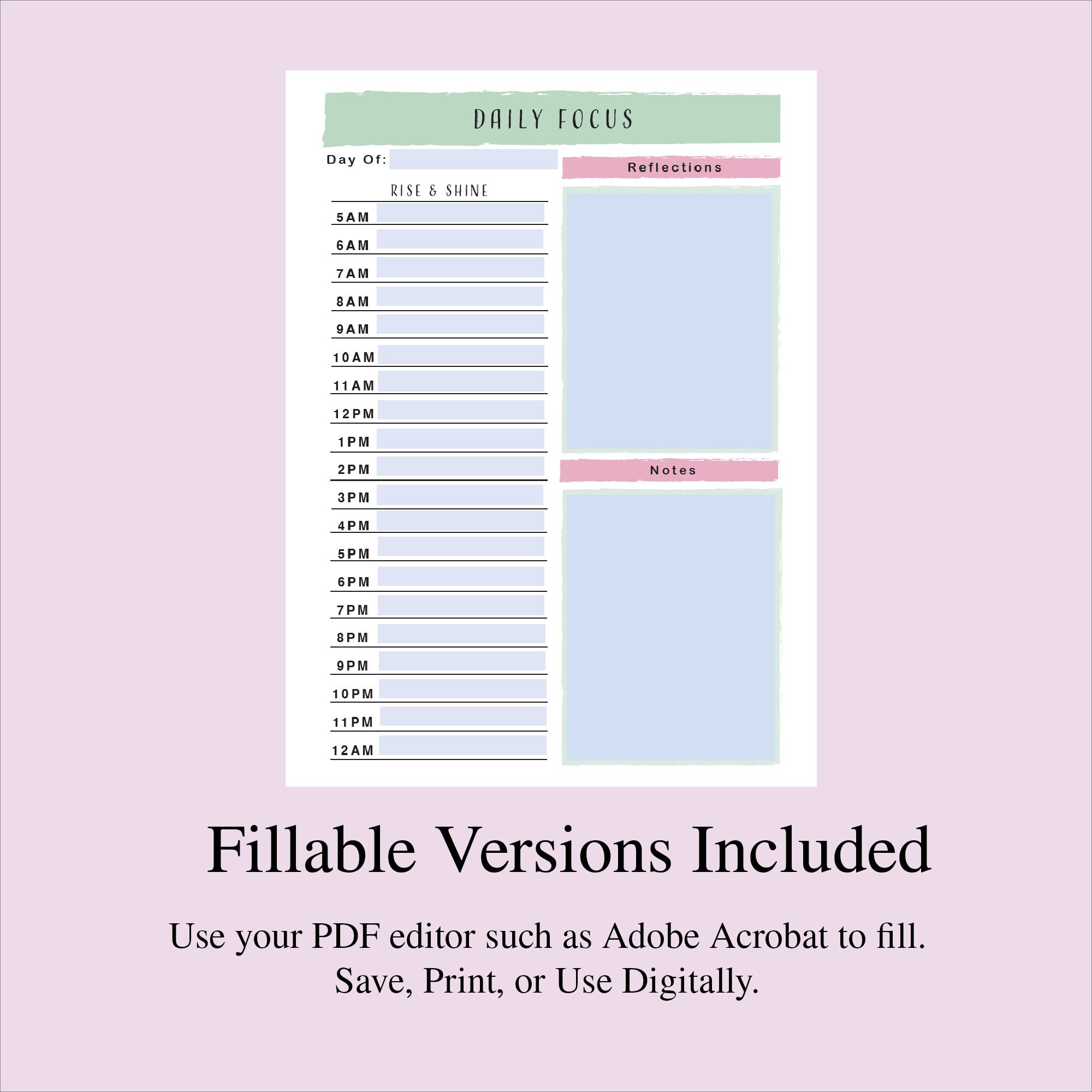 Daily Focus Goals List, to Do Printable, Simple Tasks List Template ...