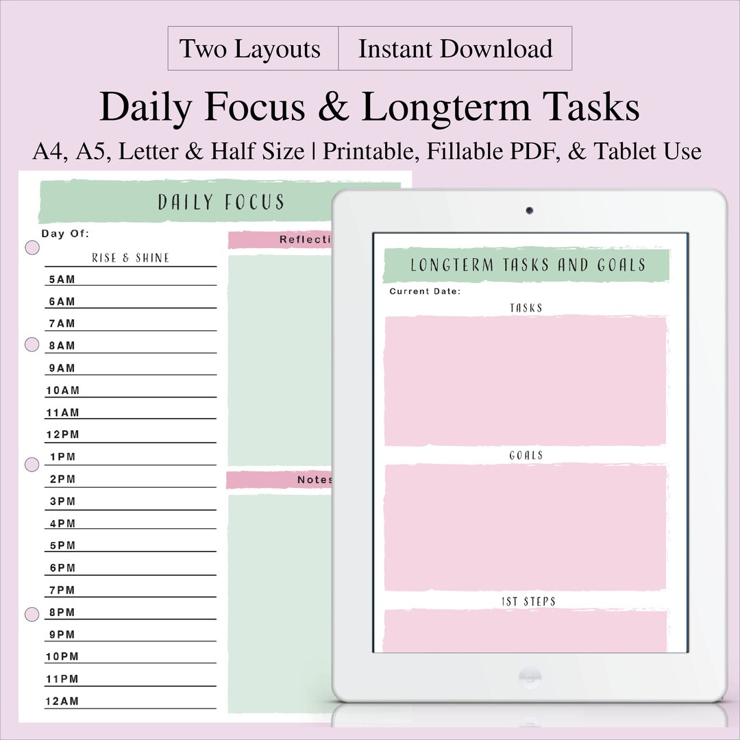 Daily Focus Goals List, to Do Printable, Simple Tasks List Template ...