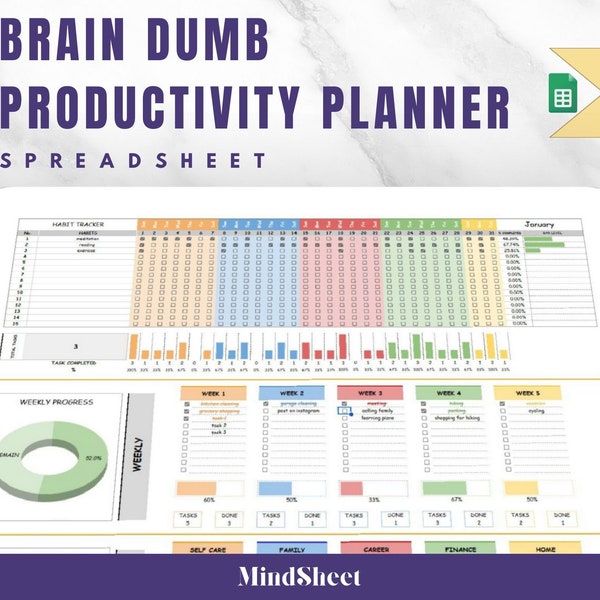 Brain Dump Google Sheets, adhd to do list, google sheets dashboard, digital planner google drive 2024, Google Sheets Bujo Template