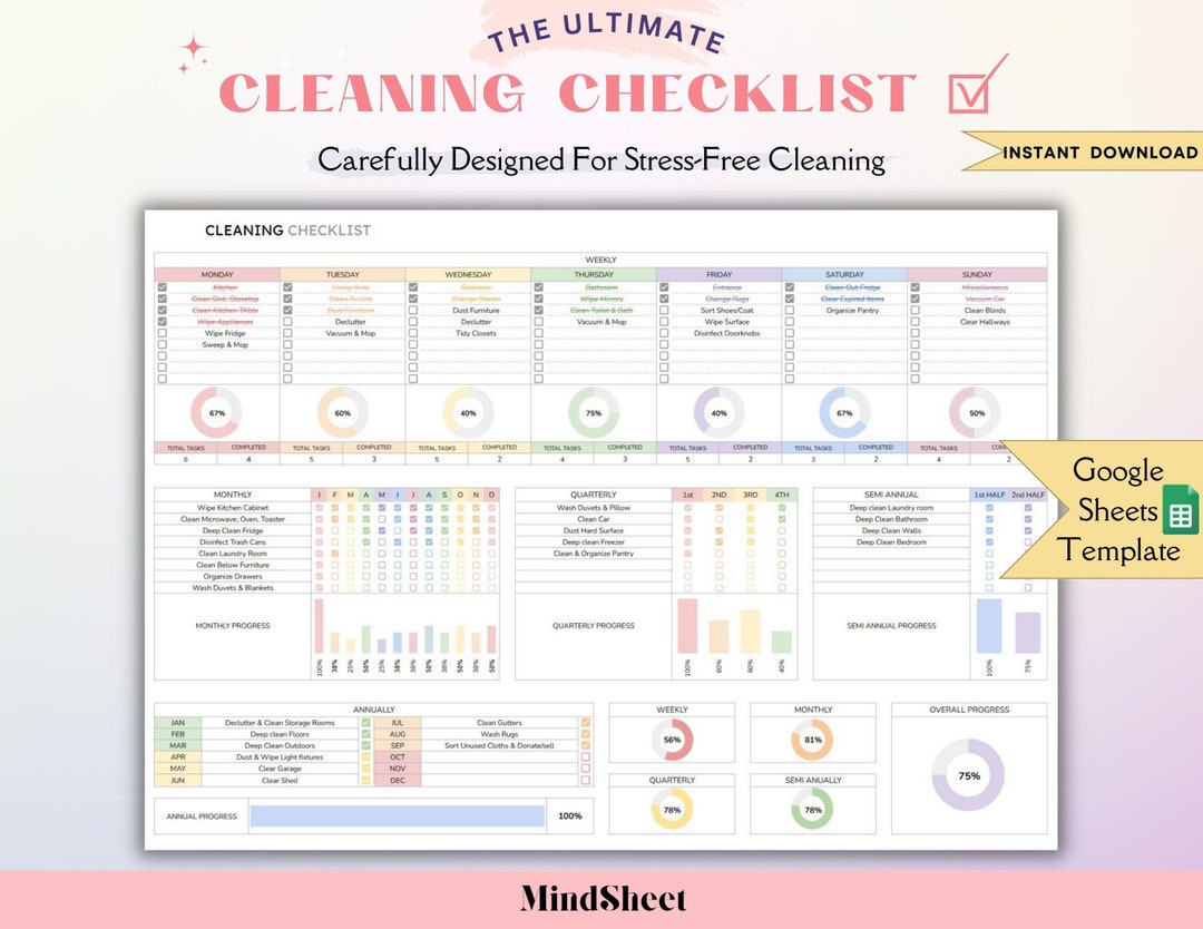 Cleaning Checklist Spreadsheet Template for Google Sheets, Cleaning ...