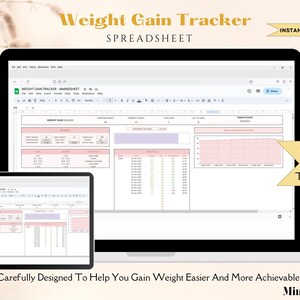 Weight gain Tracker Google Sheets Template,Weight Tracker Spreadsheet, Weekly Weight Log, Weight gain Planner, Motivation Fitness, MindSheet