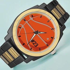Personalized Basketball Fan Wooden Watch | Custom Sports Watch | Perfect Gift for Basketball Enthusiasts