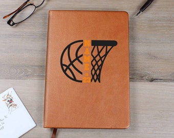 Personalized Basketball Journal | Basketball Player Leather Notebook | Customize Name and Number, Basketball Lover Gift