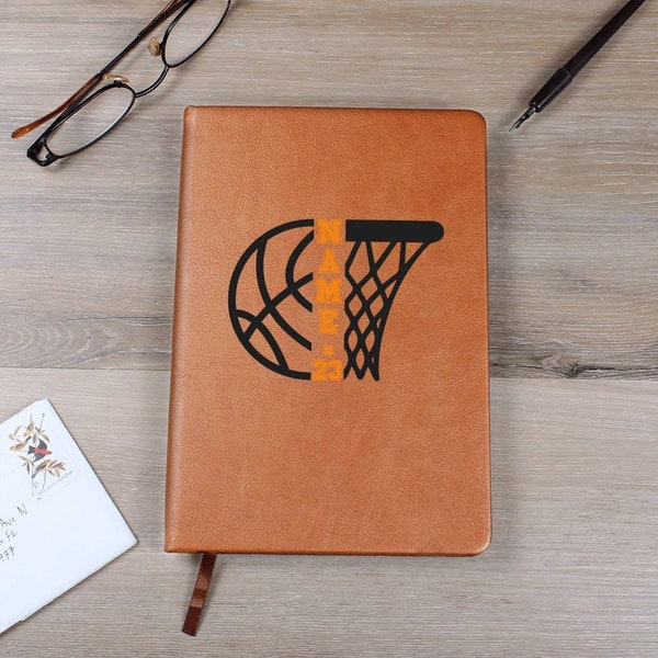 Personalized Basketball Journal | Basketball Player Leather Notebook | Customize Name and Number, Basketball Lover Gift