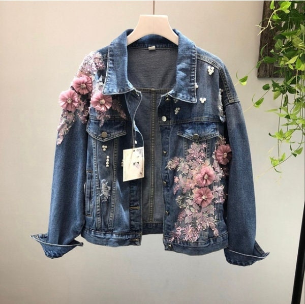 Floral Denim Jacket - Etsy Canada