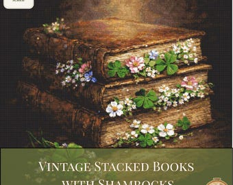 Vintage Stacked Books with Shamrocks