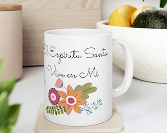Taza con mensaje Cristiano, El Espíritu Santo Vive En Mí , En Español | Taza de Ceramica | Taza Cristiana | Kubek chrześcijański | Wiara