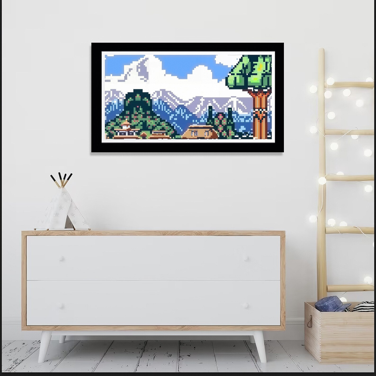 Japanese Village Poster, Video Game Pixel Art, Kyoto Village Print, Ancient Japan Wallart, Retro