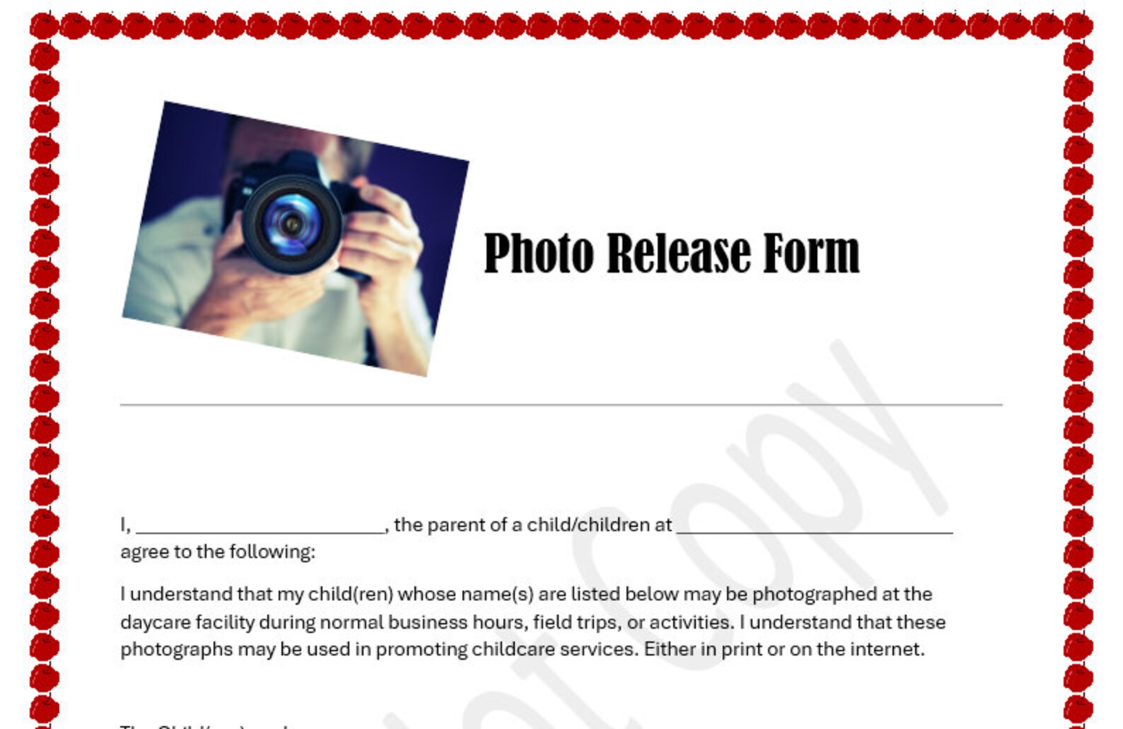 Daycare Photo Release Form - Etsy